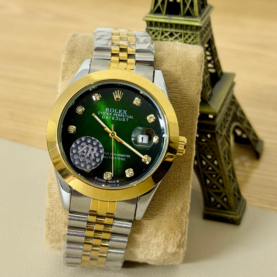 Rolex Datejust Inspired Luxury Watch – Dual Tone Gold & Silver (Green & Maroon Dial)